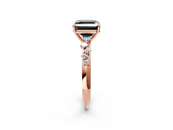 Rose Gold Asscher Cut Graduated Cluster Engagement Ring Setting for Black Center
