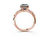 Rose gold Fancy Black Asscher Cut Diamond Cluster Side Stone Solitaire Ring with Prong Setting_27