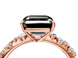 Rose gold Fancy Black Asscher Cut Diamond Cluster Side Stone Solitaire Ring with Prong Setting_28