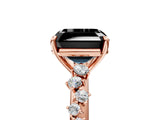 Rose gold Fancy Black Asscher Cut Diamond Cluster Side Stone Solitaire Ring with Prong Setting_29