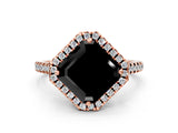 Rose gold Fancy Black Asscher Cut Diamond Cushion Halo Ring with Pavé Band