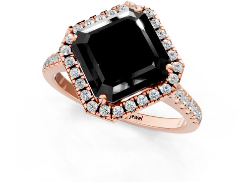 Rose gold Fancy Black Asscher Cut Diamond Cushion Halo Ring with Pavé Band_1
