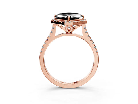 Rose gold Fancy Black Asscher Cut Diamond Cushion Halo Ring with Pavé Band_3