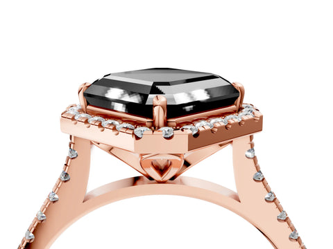 Rose gold Fancy Black Asscher Cut Diamond Cushion Halo Ring with Pavé Band_4