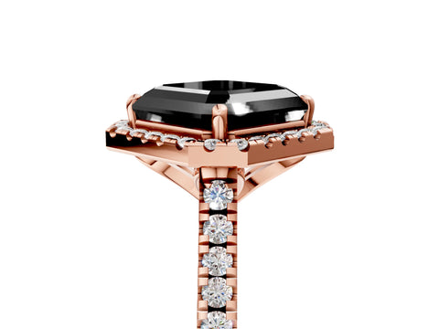 Rose gold Fancy Black Asscher Cut Diamond Cushion Halo Ring with Pavé Band_5