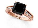 Rose gold Fancy Black Asscher Cut Diamond Engagement Ring with Milgrain Channel Set Band and Prong Setting_1