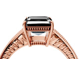 Rose gold Fancy Black Asscher Cut Diamond Engagement Ring with Milgrain Channel Set Band and Prong Setting_4