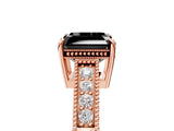 Rose gold Fancy Black Asscher Cut Diamond Engagement Ring with Milgrain Channel Set Band and Prong Setting_5