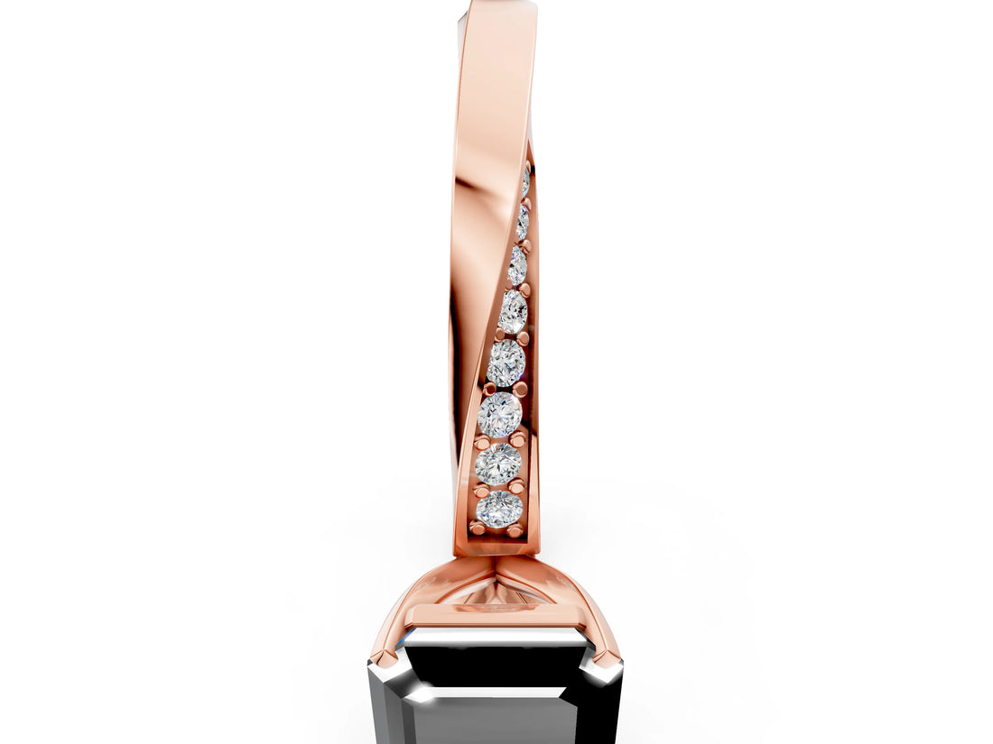 Rose gold Fancy Black Asscher Cut Diamond Engagement Ring with Side Stone Accents and Four-Prong Setting_132