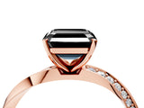 Rose gold Fancy Black Asscher Cut Diamond Engagement Ring with Side Stone Accents and Four-Prong Setting_136