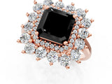 Rose gold Fancy Black Asscher Cut Diamond Floral Double Halo Engagement Ring with Prong Setting_1