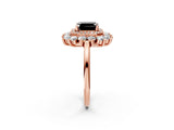 Rose gold Fancy Black Asscher Cut Diamond Floral Double Halo Engagement Ring with Prong Setting_2