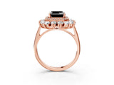 Rose gold Fancy Black Asscher Cut Diamond Floral Double Halo Engagement Ring with Prong Setting_3