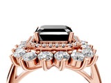 Rose gold Fancy Black Asscher Cut Diamond Floral Double Halo Engagement Ring with Prong Setting_4