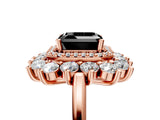 Rose gold Fancy Black Asscher Cut Diamond Floral Double Halo Engagement Ring with Prong Setting_5