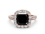 Rose gold Fancy Black Asscher Cut Diamond Floral Halo Ring with Pavé Band and Prong Setting_3
