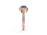 Rose gold Fancy Black Asscher Cut Diamond Floral Halo Ring with Pavé Band and Prong Setting_5