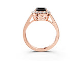 Rose gold Fancy Black Asscher Cut Diamond Floral Halo Ring with Pavé Band and Prong Setting_6