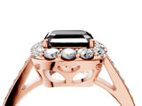 Rose gold Fancy Black Asscher Cut Diamond Floral Halo Ring with Pavé Band and Prong Setting_7