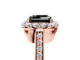 Rose gold Fancy Black Asscher Cut Diamond Floral Halo Ring with Pavé Band and Prong Setting_8