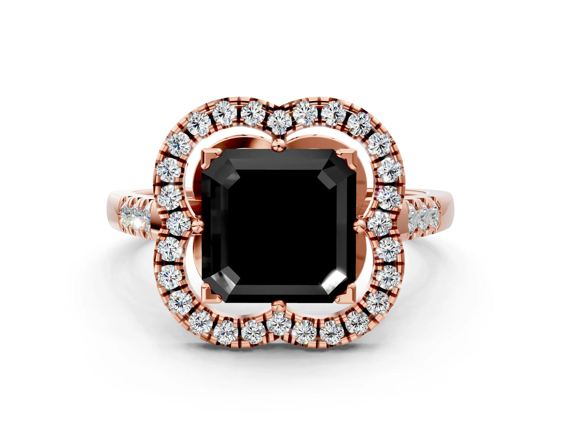 Rose gold Fancy Black Asscher Cut Diamond Floral Halo Split Shank Prong Setting Ring_12