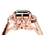 Rose gold Fancy Black Asscher Cut Diamond Floral Halo Split Shank Prong Setting Ring_16