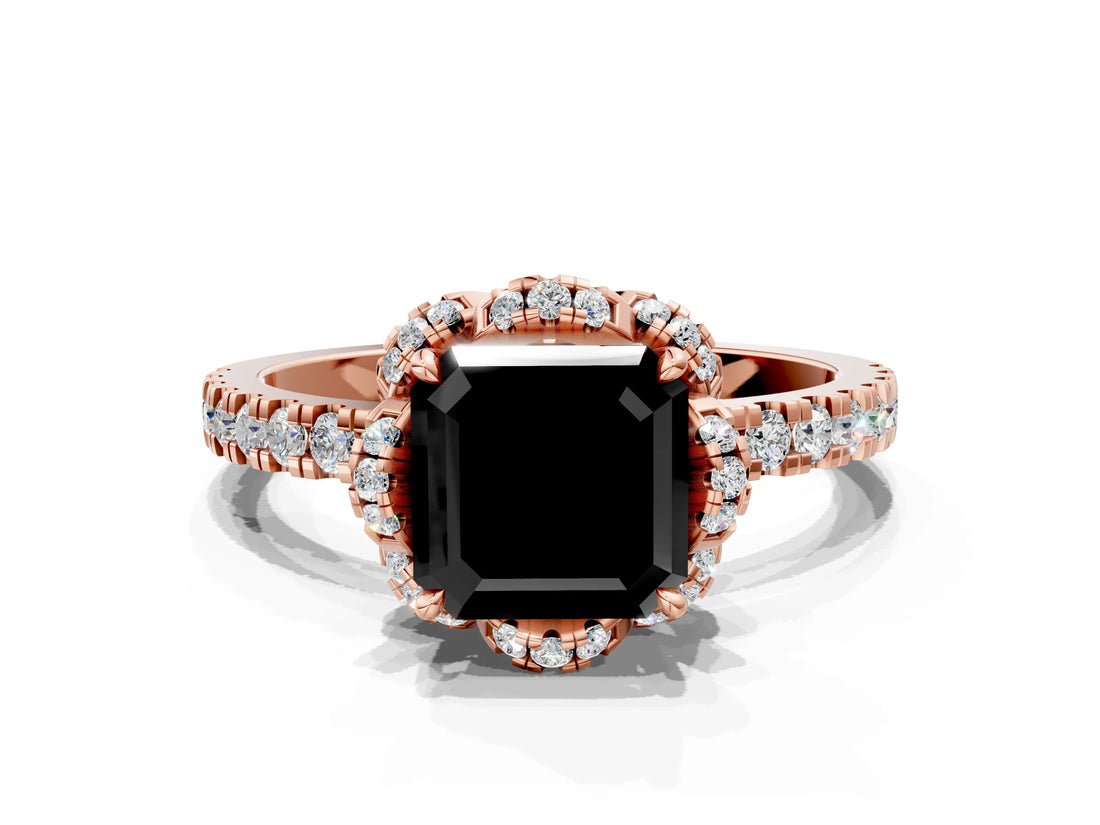 Rose gold Fancy Black Asscher Cut Diamond Halo Pave Band with Four-Prong Setting_3