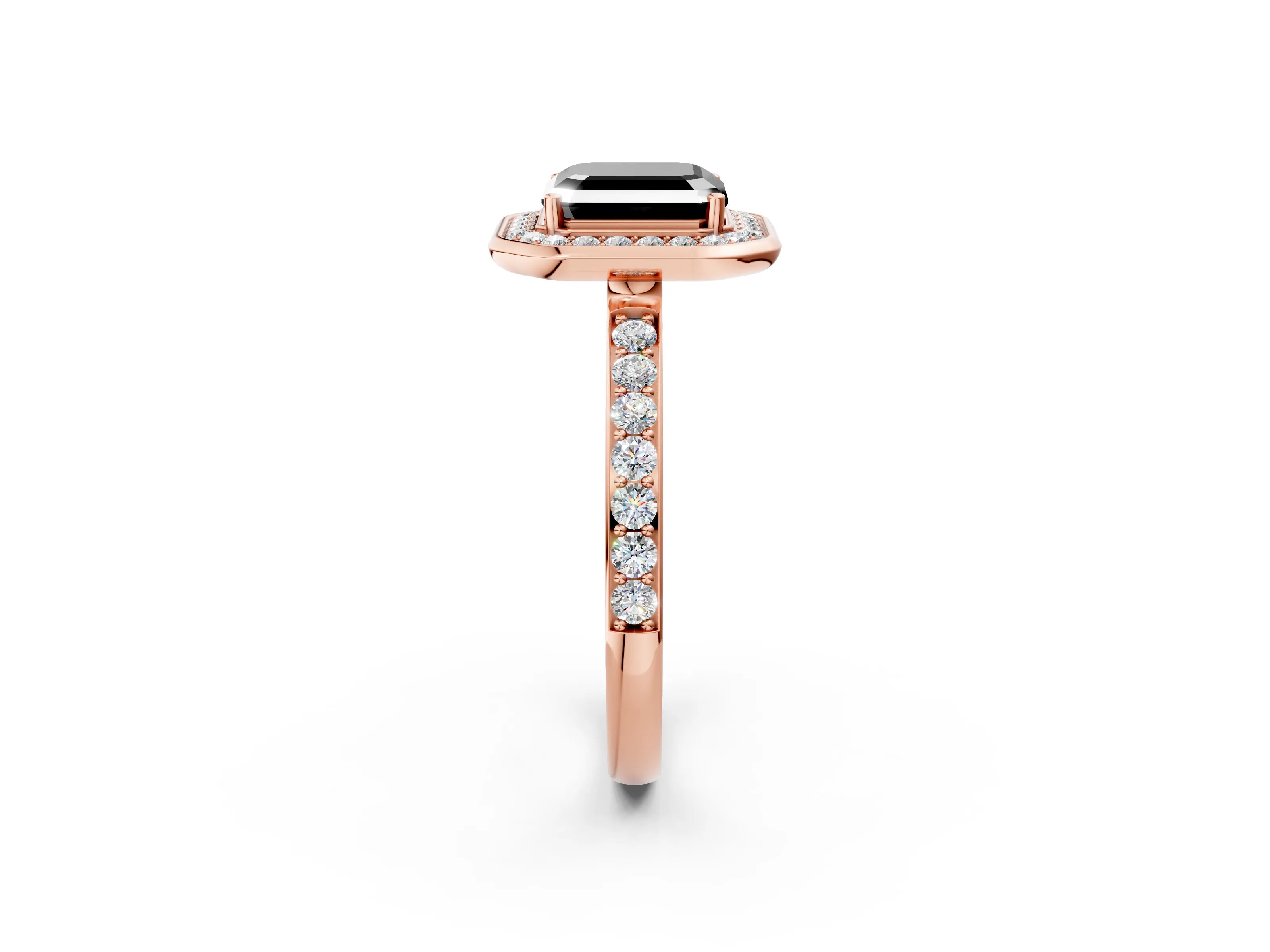 Rose gold Fancy Black Asscher Cut Diamond Halo Ring with Bezel Frame and Pavé Band_2