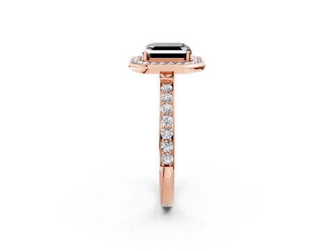 Rose gold Fancy Black Asscher Cut Diamond Halo Ring with Bezel Frame and Pavé Band_2