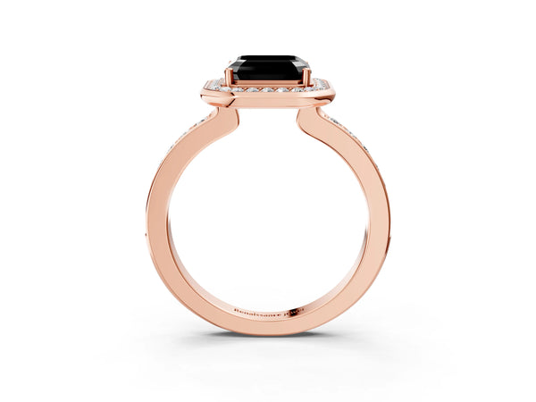 Rose Gold Asscher Cut Pave Bezel-Rim Halo Engagement Ring Setting for Black Center