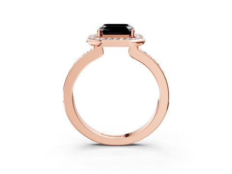 Rose gold Fancy Black Asscher Cut Diamond Halo Ring with Bezel Frame and Pavé Band_3