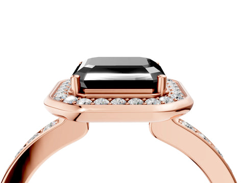 Rose gold Fancy Black Asscher Cut Diamond Halo Ring with Bezel Frame and Pavé Band_4