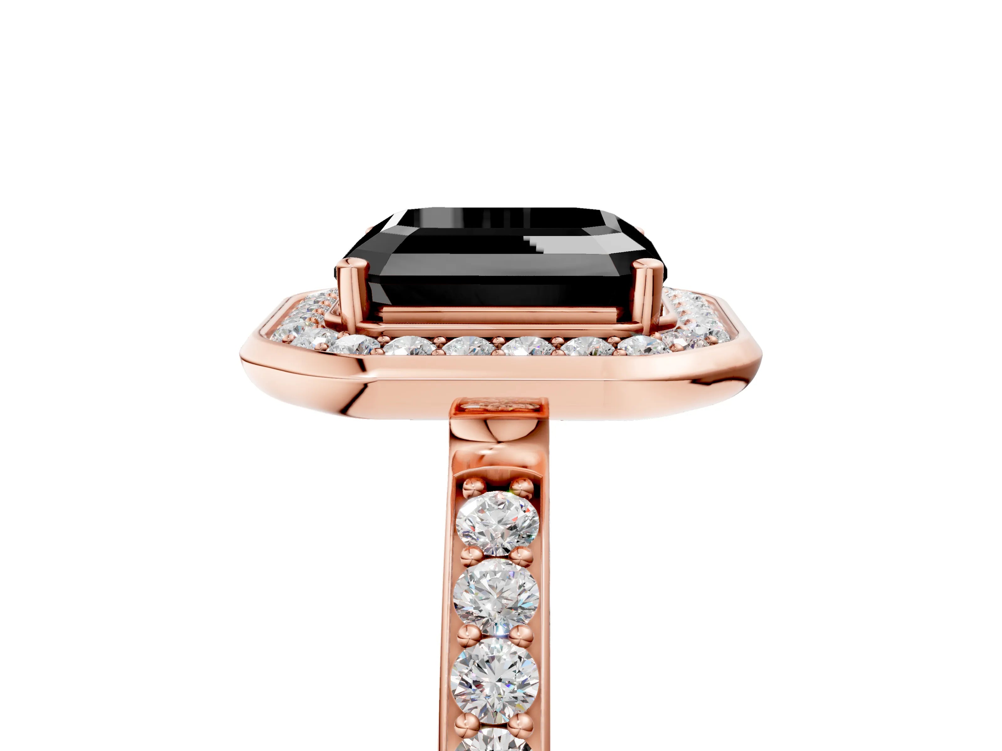 Rose gold Fancy Black Asscher Cut Diamond Halo Ring with Bezel Frame and Pavé Band_5