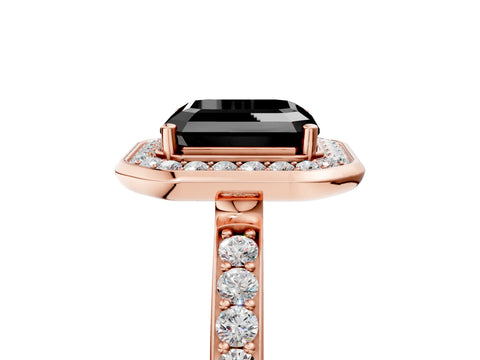 Rose gold Fancy Black Asscher Cut Diamond Halo Ring with Bezel Frame and Pavé Band_5