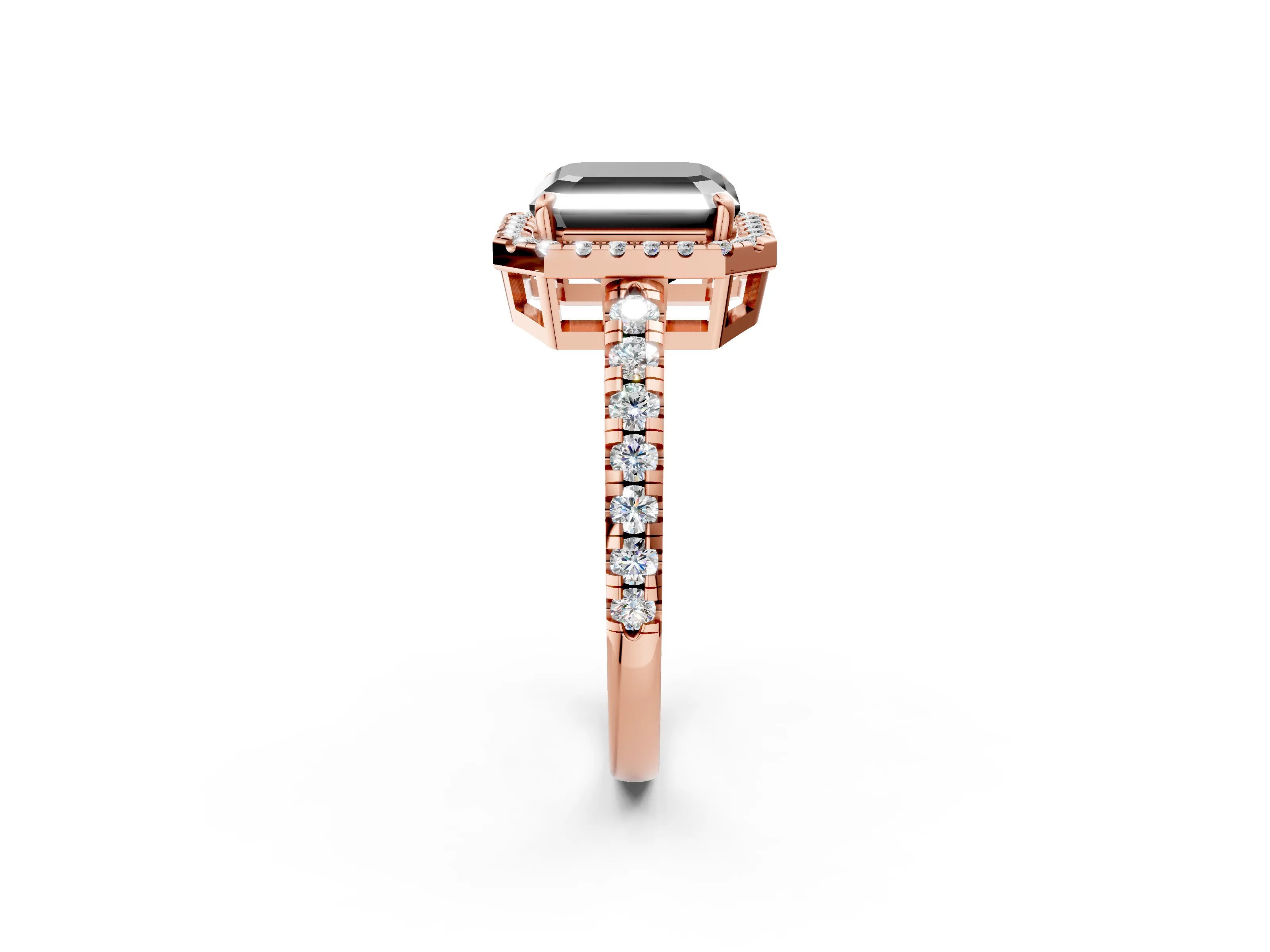 Rose gold Fancy Black Asscher Cut Diamond Halo Ring with Pavé Band and Four-Prong Setting_2