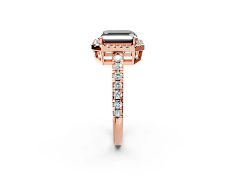 Rose gold Fancy Black Asscher Cut Diamond Halo Ring with Pavé Band and Four-Prong Setting_2