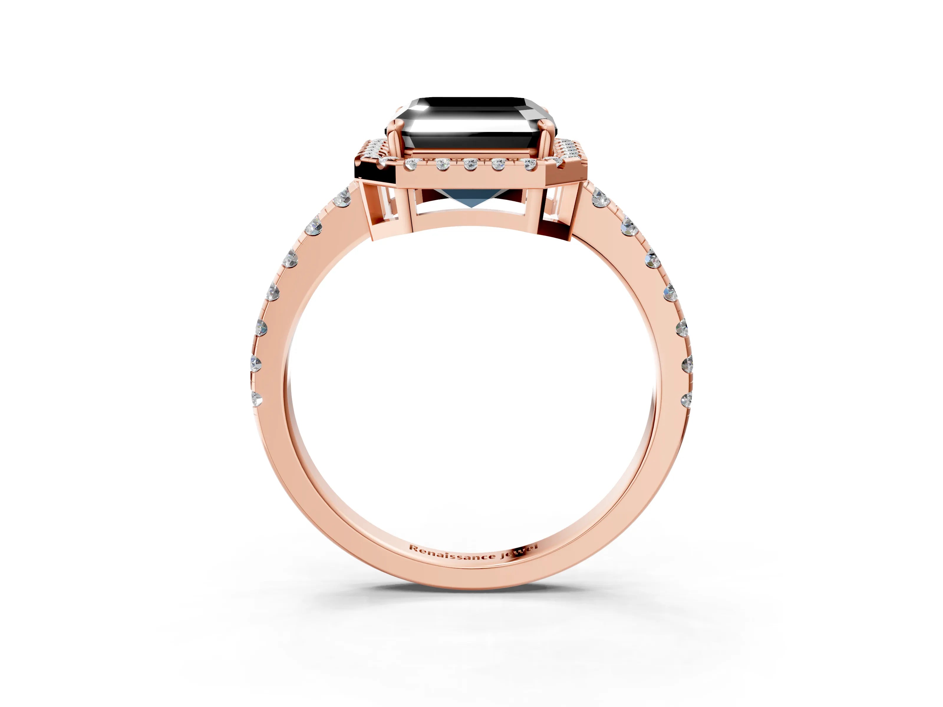Rose gold Fancy Black Asscher Cut Diamond Halo Ring with Pavé Band and Four-Prong Setting_3
