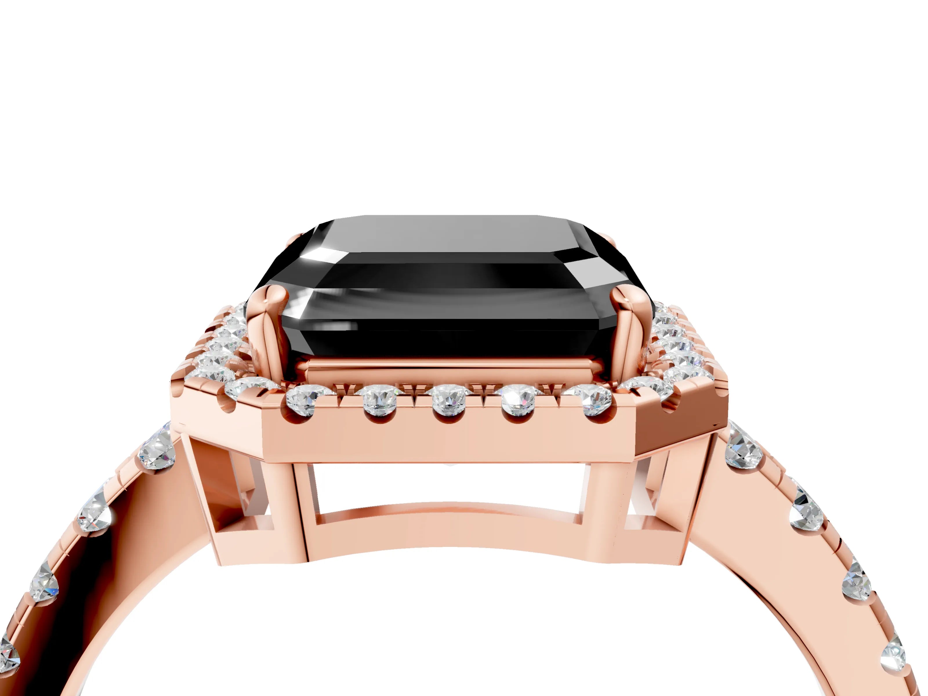 Rose gold Fancy Black Asscher Cut Diamond Halo Ring with Pavé Band and Four-Prong Setting_4