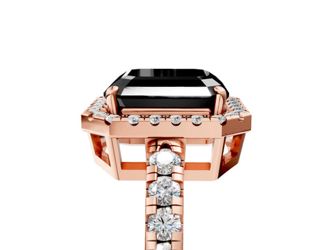 Rose gold Fancy Black Asscher Cut Diamond Halo Ring with Pavé Band and Four-Prong Setting_5