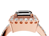Rose gold Fancy Black Asscher Cut Diamond Halo Ring with Pavé Band and Prong Setting_4