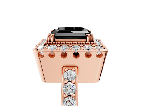 Rose gold Fancy Black Asscher Cut Diamond Halo Ring with Pavé Band and Prong Setting_5