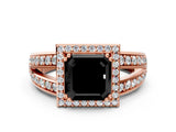 Rose gold Fancy Black Asscher Cut Diamond Halo Ring with Split Shank Pavé Band and Four-Prong Setting