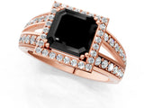 Rose gold Fancy Black Asscher Cut Diamond Halo Ring with Split Shank Pavé Band and Four-Prong Setting_1