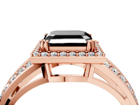 Rose gold Fancy Black Asscher Cut Diamond Halo Ring with Split Shank Pavé Band and Four-Prong Setting_4