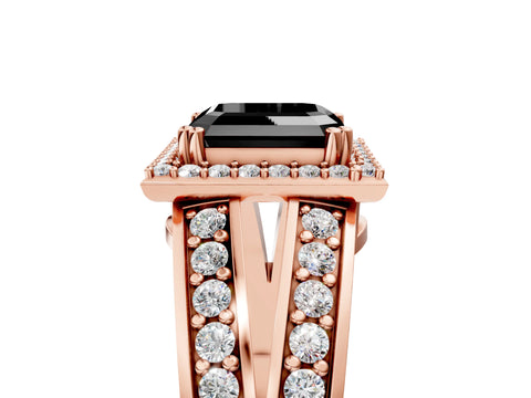 Rose gold Fancy Black Asscher Cut Diamond Halo Ring with Split Shank Pavé Band and Four-Prong Setting_5