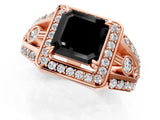 Rose gold Fancy Black Asscher Cut Diamond Halo Ring with Split Shank and Bezel Accents and Four-Prong Setting_1