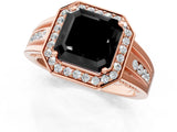 Rose gold Fancy Black Asscher Cut Diamond Halo Ring with Split Shank and Bezel Accents and Prong Setting_1