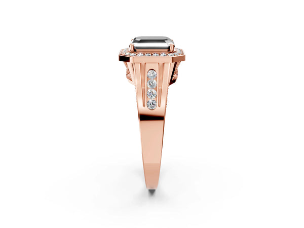 Rose Gold Asscher Cut Channel Set Halo Engagement Ring Setting for Black Center