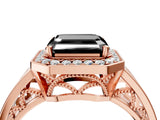 Rose gold Fancy Black Asscher Cut Diamond Halo Ring with Split Shank and Bezel Accents and Prong Setting_4