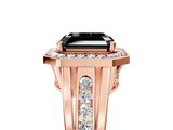 Rose gold Fancy Black Asscher Cut Diamond Halo Ring with Split Shank and Bezel Accents and Prong Setting_5